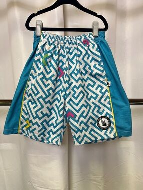 Flow Society Kids Teal Maze-Print Athletic Shorts with Color Accents youth xs